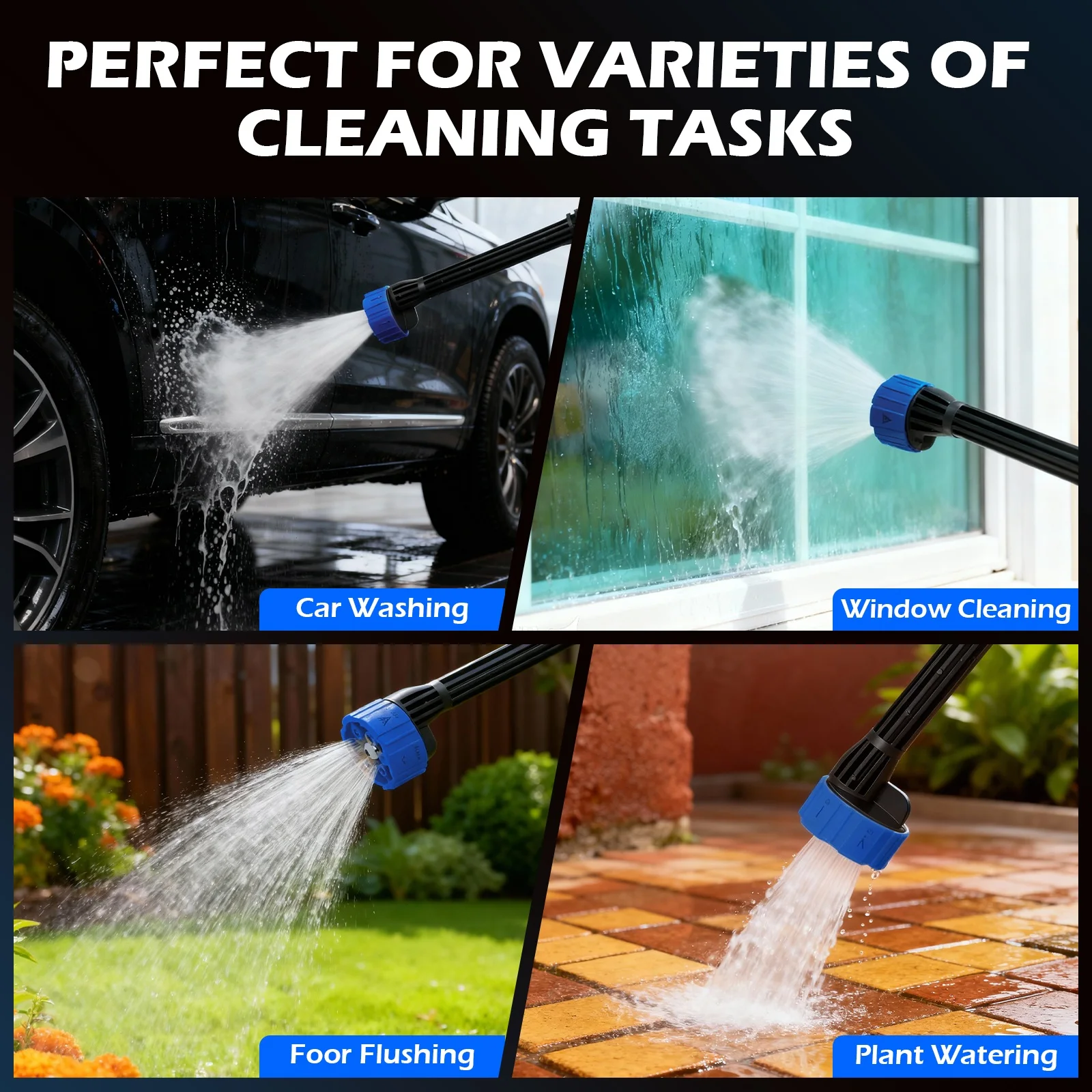 21V Portable Cordless Car Washer High Pressure Spray Water Gun 900PSI with 6-in-1 Nozzle 10-Speed Adjustment 2x 4.0Ah Batteries for Car Garden Floor Watering Plants
