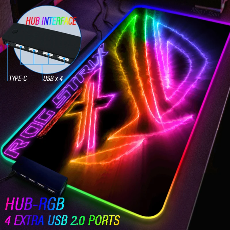 Imagem -02 - Personalização Rgb Luminous Mouse Pad Enorme Tapete de Mesa Roge Extensões do Hub Usb Portas Led com Luzes Deslumbrantes