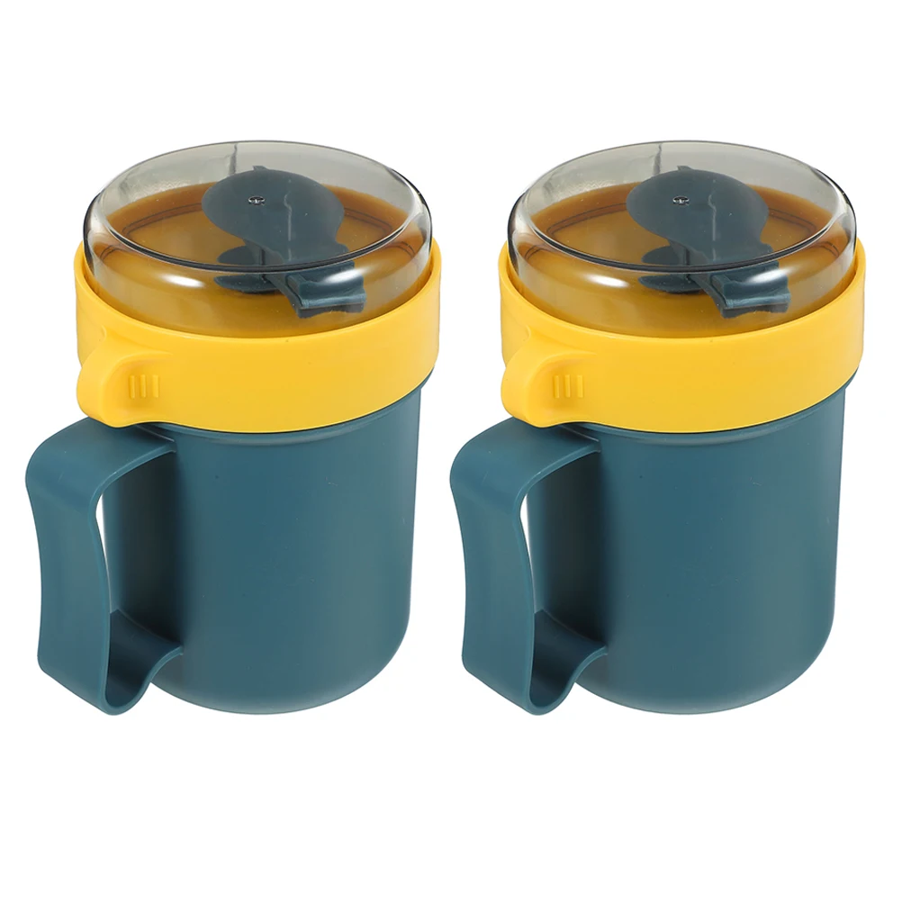 

2Pcs Breakfast Cups Microwave Soup Bowls Portable Japanese Style Soup Mugs Lid Spoon Included for Office Noodles Parfait