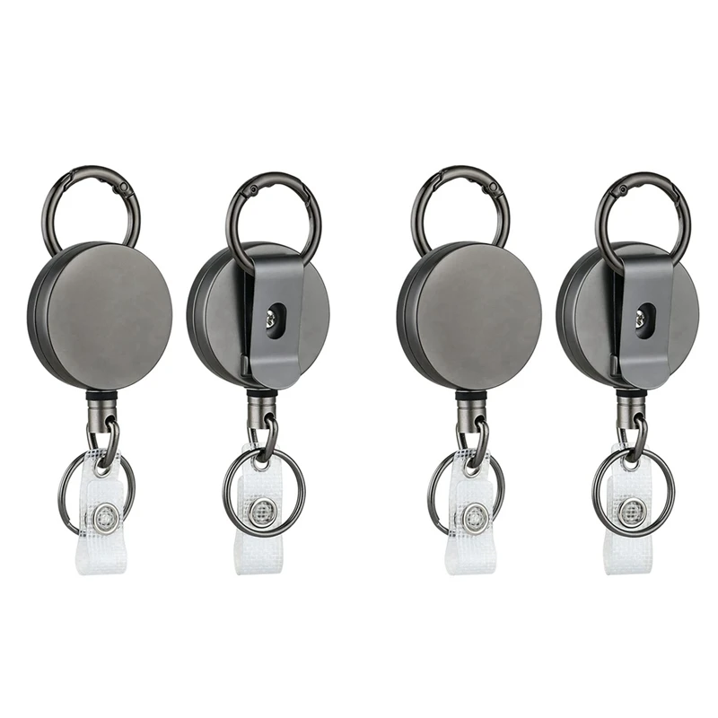 

4 Pack Heavy Duty Retractable Badge Holder Reels, Metal ID Badge Holder With Belt Clip Key Ring For Name Card Keychain