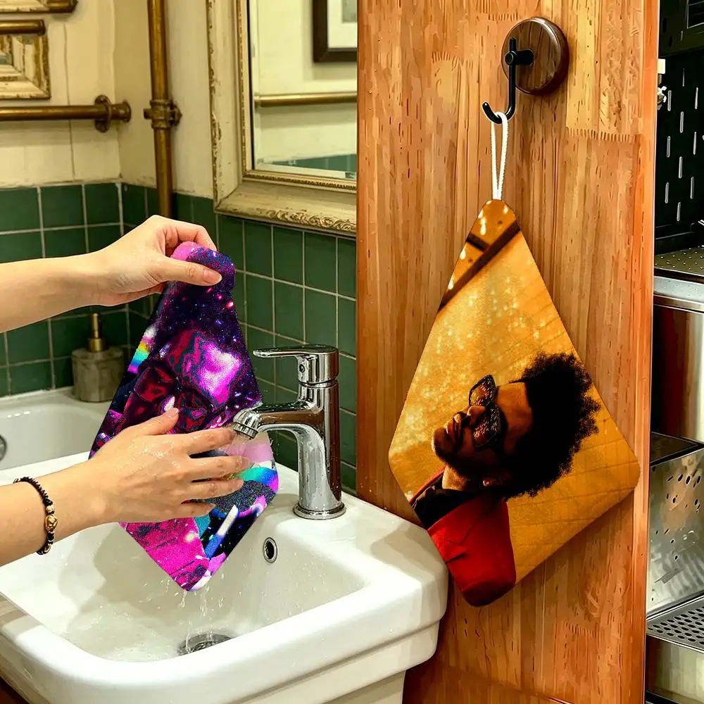 The Weeknd Anime Polyester Cotton Hand Wiping Towel, Anti-shrink Hanging Kitchen Cloth for Household Cleaning