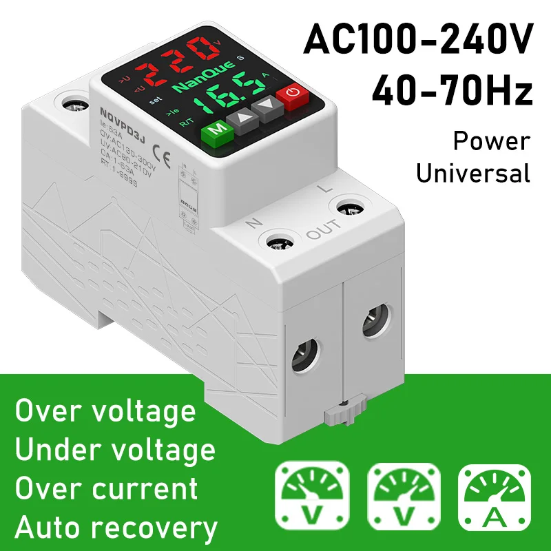 Adjustable Voltage Current Protector 110/120/127/220/240V 80-300V 1-63A Universal AC DC Volt Amp Meter Single Phase Auto Reset