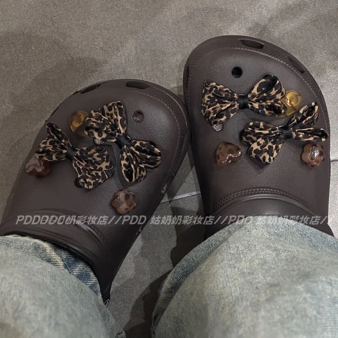 

Leopard Bow Set Luxury Footwear Decoration DIY Elegant Adornment for Clogs Sandals Vintage Shoe Accessories Kid Boys Girls Gifts