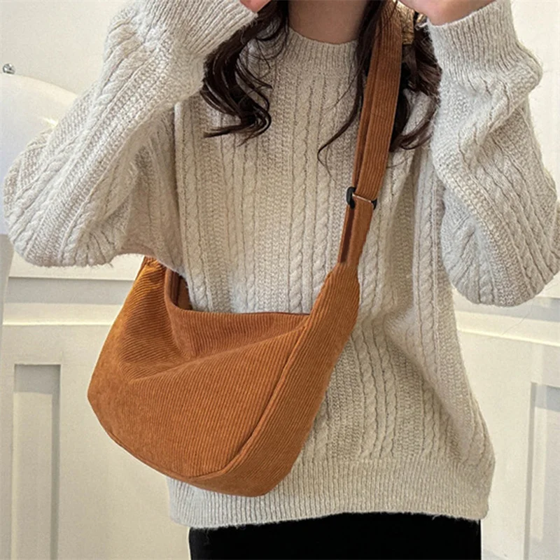 Corduroy Crossbody Bags for Women Ladies Large Capacity Shoulder Bag Fashion Purse and Handbags Solid Color Women Messenger Bag