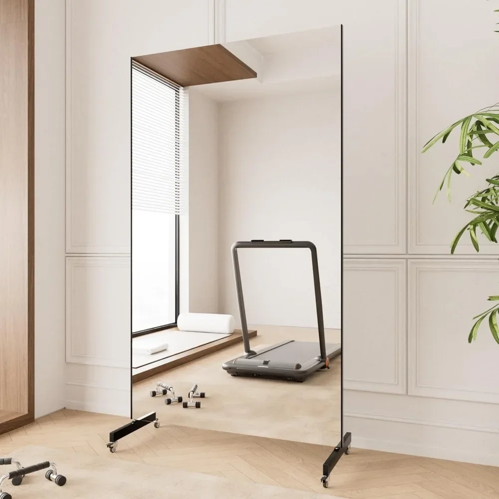 Home Fitness Mirror with 360 ° Rotating Wheels, 67 