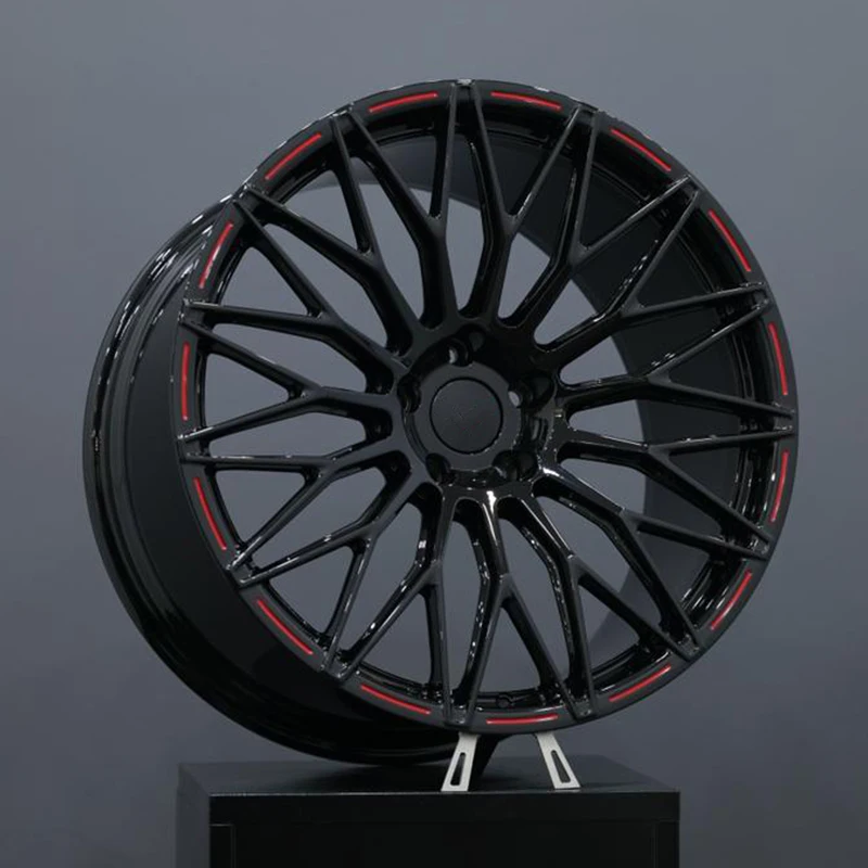 Glossy Black Forged Rims with Red Lip for 2021 Chevrolet corvette stingray