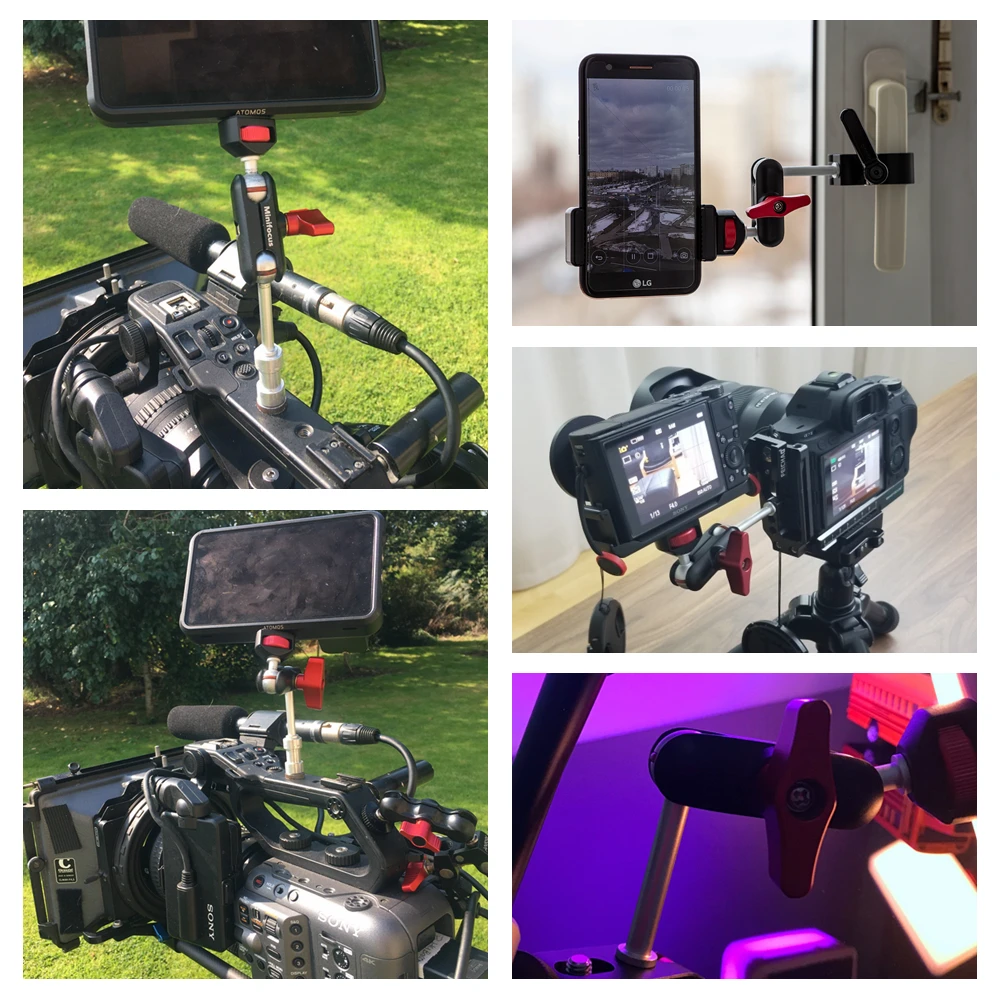 Mini brazo mágico con cabeza de bola Dual, trípode ajustable, brazo mágico con Monitor de campo de tornillo de 1/4 pulgadas, montaje para jaula de cámara, micrófono, luz LED