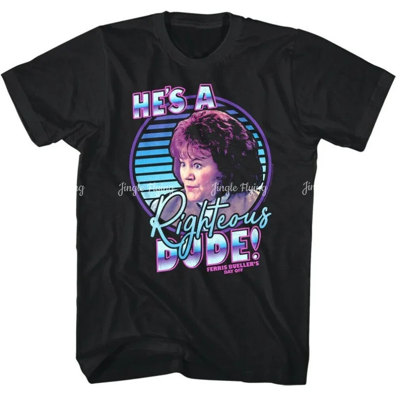 Ferris Bueller Camiseta gráfica negra He's A Righteous para hombre, camiseta de película de comedia escolar Grace Wheelberg, regalo para él y amigo