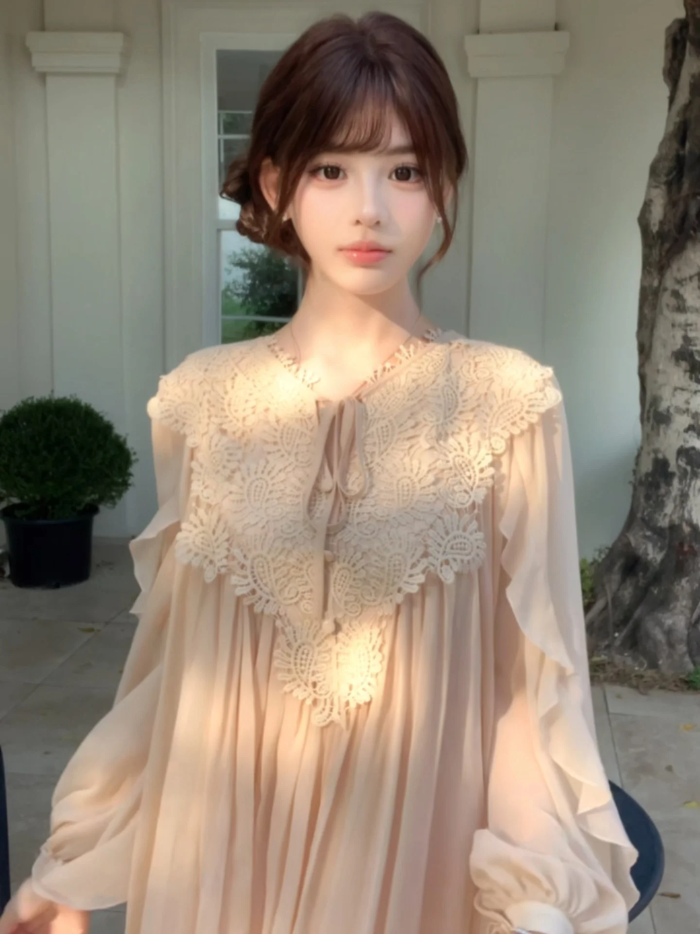 

Keni plus Size Lace Splicing Long Sleeve Women's Winter Top Loose Fit Korean Style High Waist A-Line Skirt Casual Wear