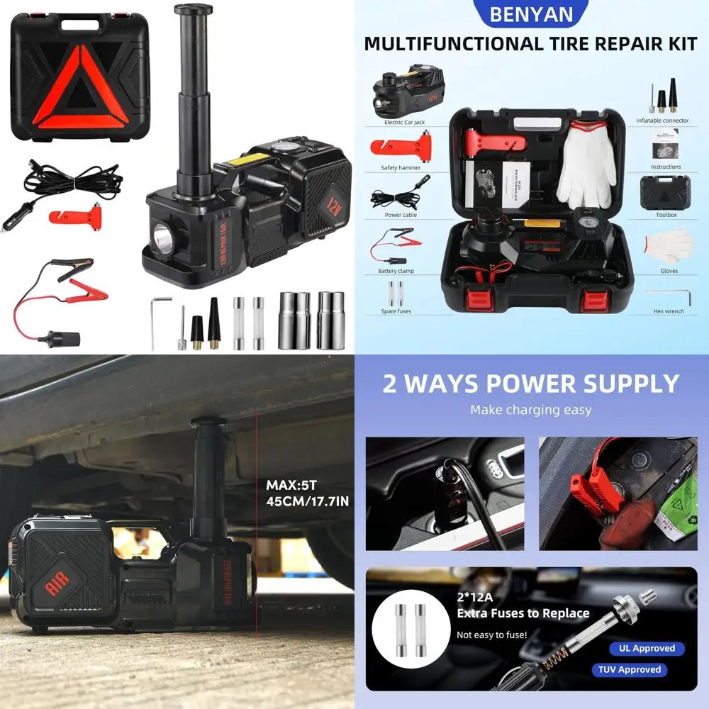 

Portable 12V Electric Car Jack Kit with Inflator, LED Light, 6-17.7 Inch Lift for SUVs, MPVs, Sedans