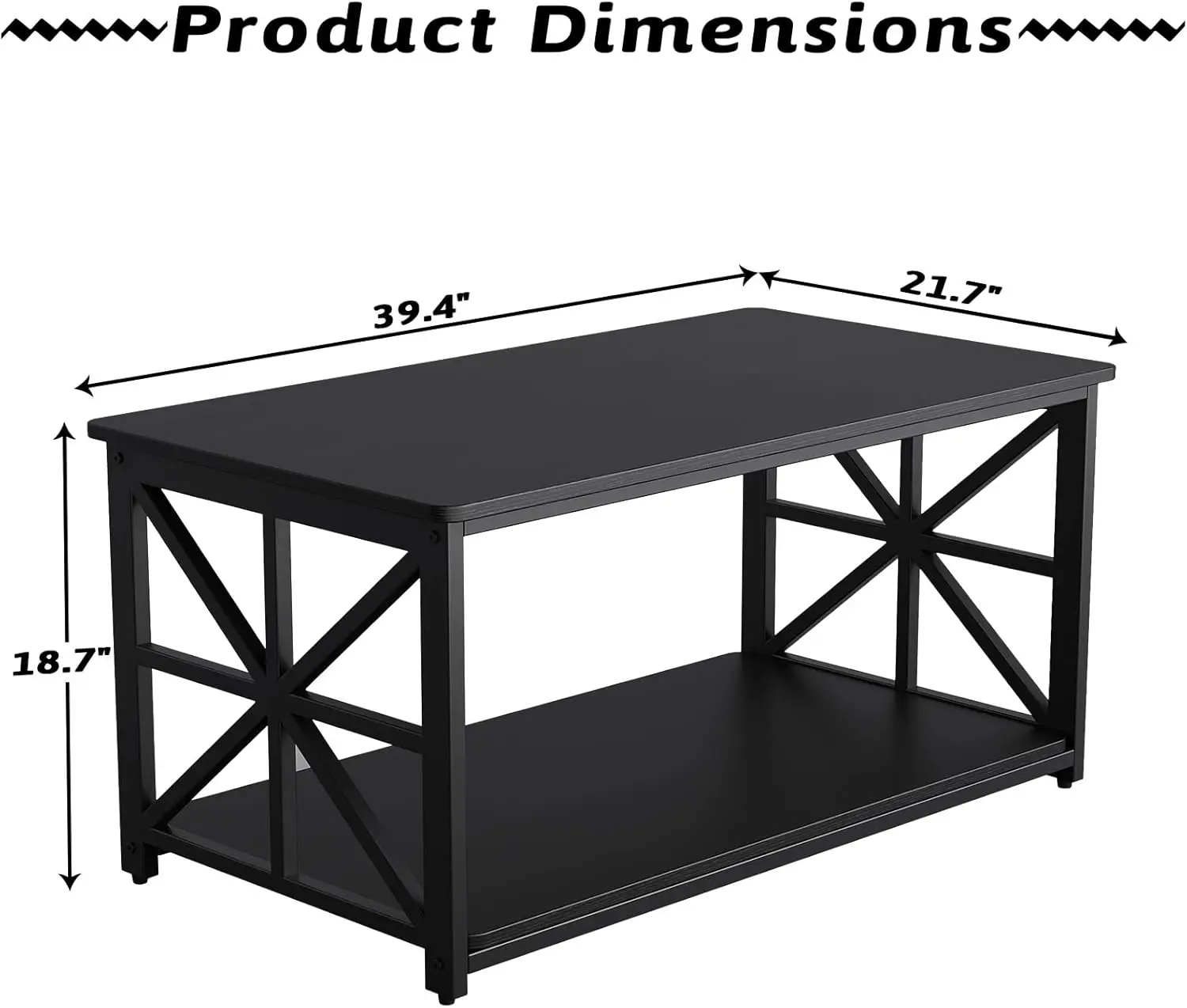 2-Tier Coffee Tables For Living Room, Center Table With Storage Shelf, Farmhouse Style Tea Table With X-Shaped Sturdy Frame,