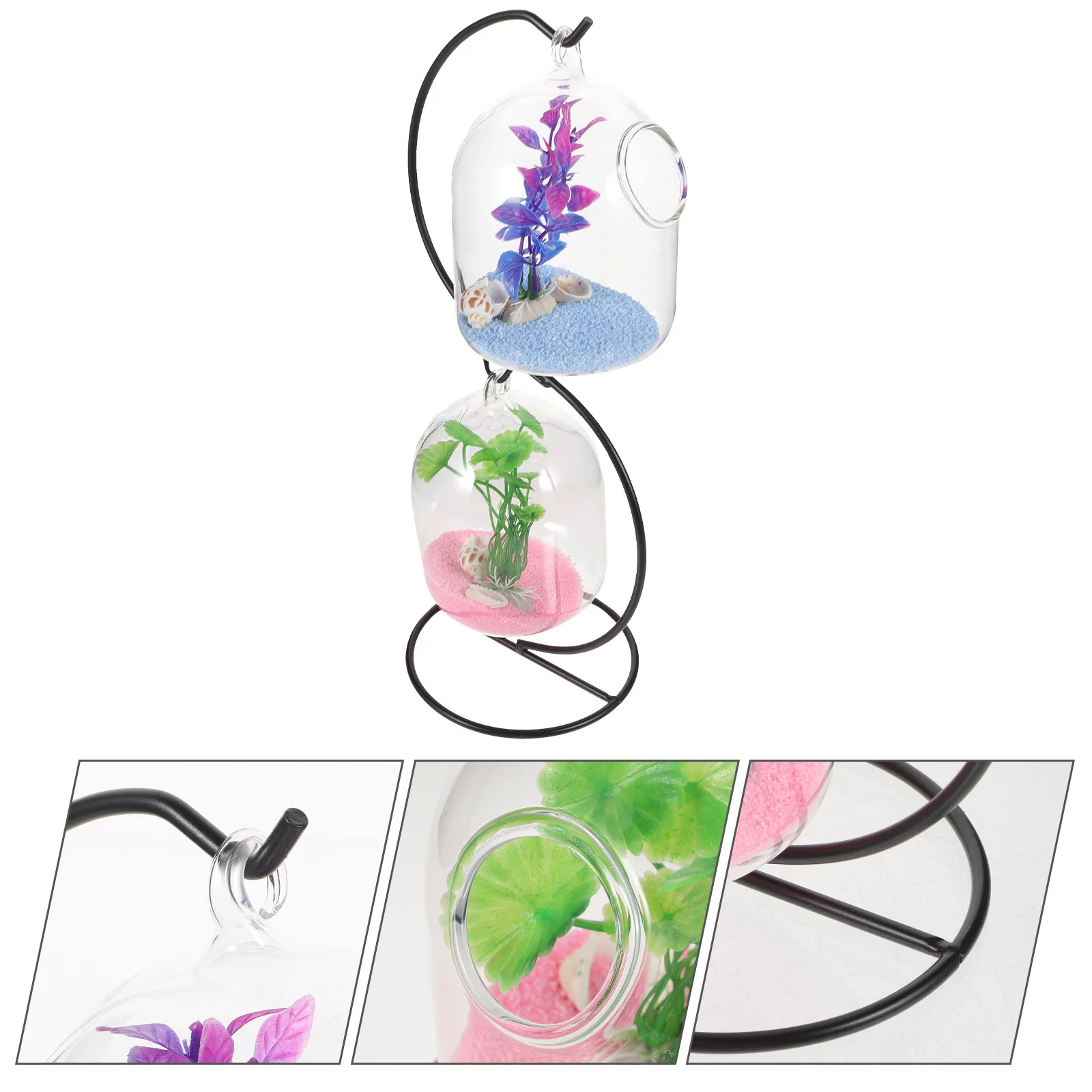 

1Set Hanging Fish Tank Transparent Glass Mini Tabletop Aquarium Betta Fish Bowl Desktop Stand Desktop Aquarium