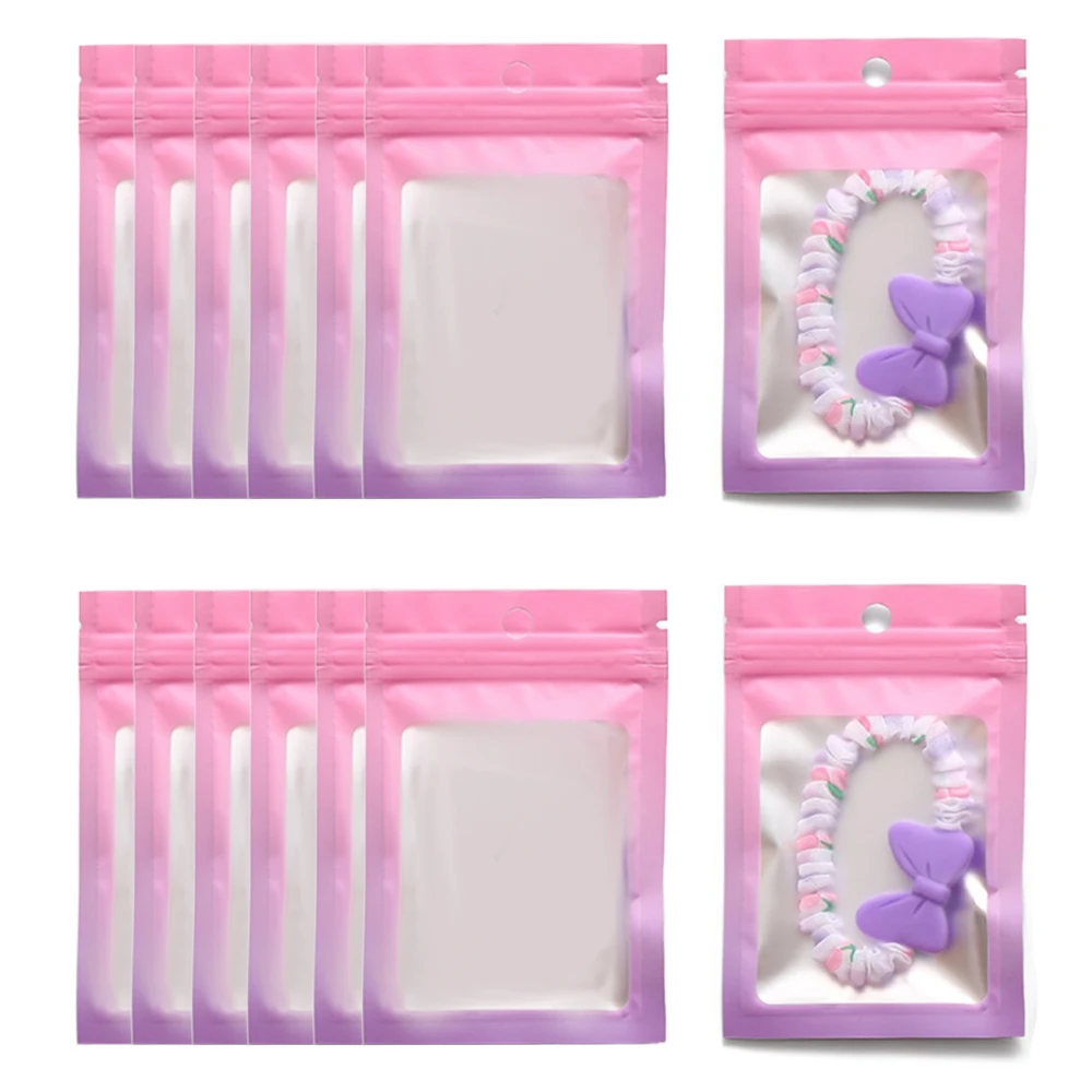 50pcs Gradient Pink Purple Plastic Zip Lock Bag For Bracelet Necklace Hair Accessories Jewelry Packaging Supplies Storage Pouch