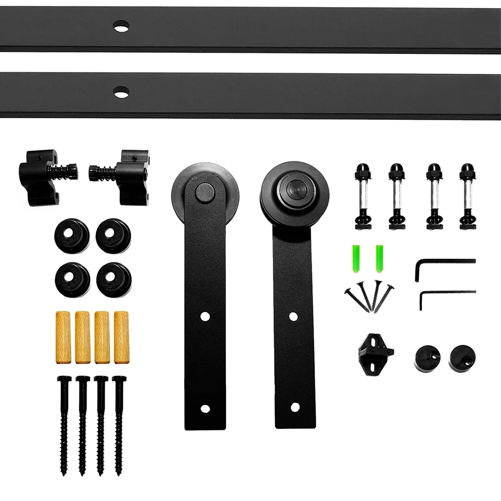 HACCER 7-20FT I Shape Barn Door Rail Hardware Kit Black Sliding Barn Door Hanger System Carbon Steel Door Roller Track