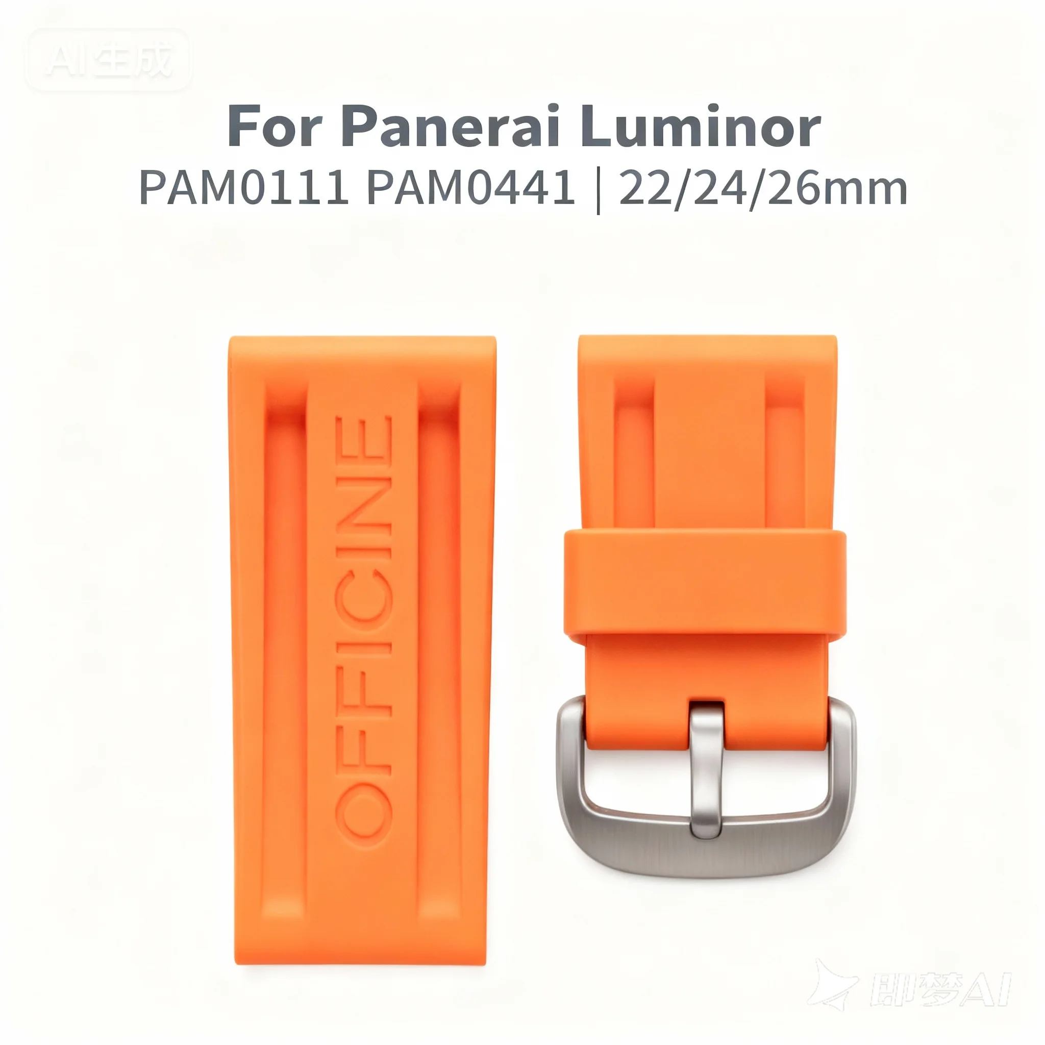 New Premium High-Quality Soft Comfortable FKM Fluororubber Rubber Watch Band Strap for Panerai Luminor PAM0111/PAM0441 | 22-26mm