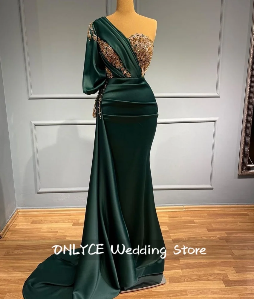 

Exquisite Emerald Green Evening Dresses 2024 Bead Crystals Diamonds Satin Prom Gowns Mother Gown For the Bride Customized