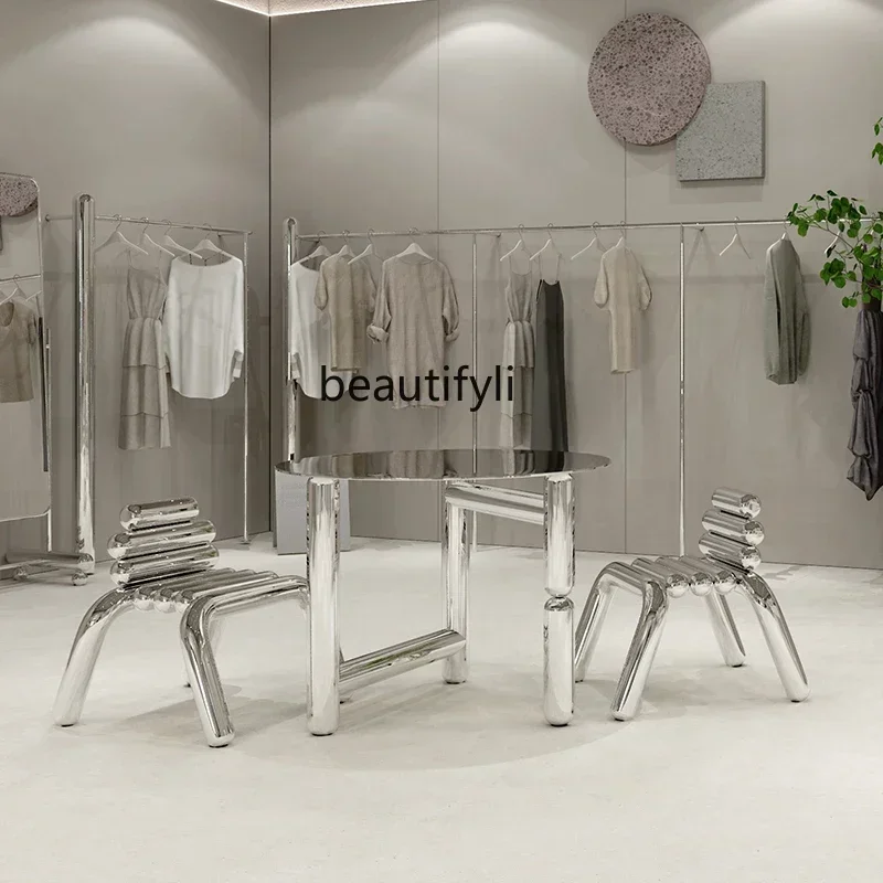 LX Clothing Store Mirror Stainless Steel Coffee Table Display Props Display Stool Chair Art Gallery Women's Clothing Store TabSS