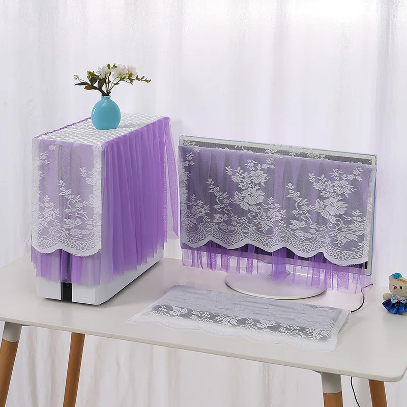 Dustproof Computer Cover Sleeve Lace Material Desktop Liquid Crystal Frame No Need to Remove Washing Machine Cover Home Fabric