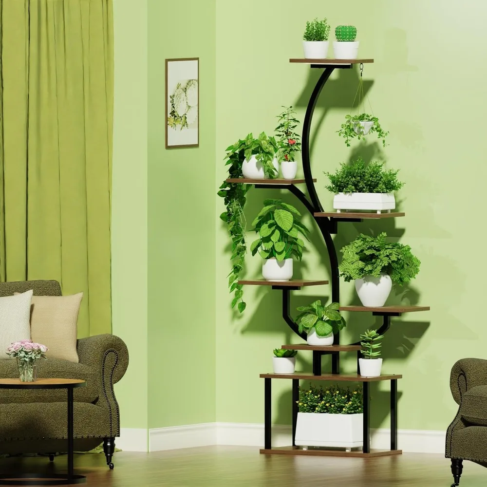 حامل نباتي من 8 طبقات مع أضواء للنمو، رف داخلي على شكل حرف S لديكور المنزل في غرفة المعيشة والفناء #6