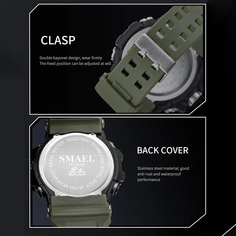 New Digital Watches Men SMAEL Brand Big Dial Shock Resistant Bright Back Light Sport Wrist Watch For Men 8082 reloj hombre