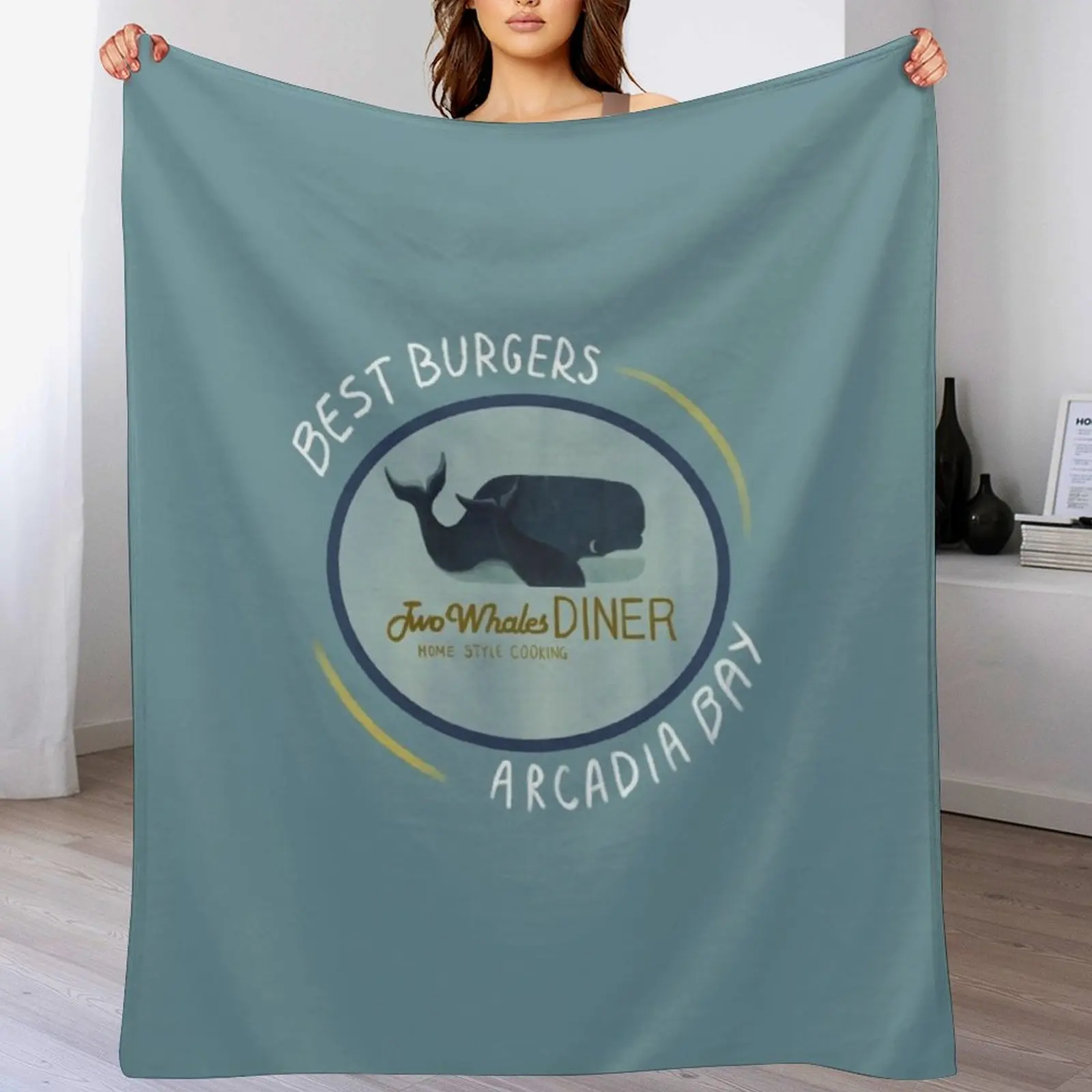 Two Whales Diner Tee (lighter) Throw Blanket Stuffeds valentine gift ideas Flannels Blankets