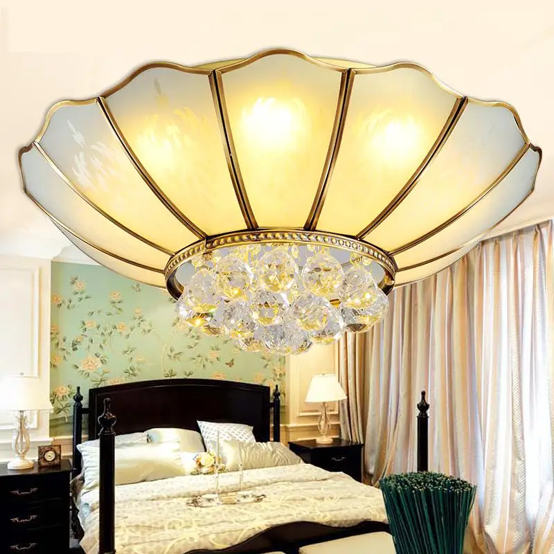 Villa Hall LED Crystal Ceiling Light Modern Copper Restaurant Fixture for Dining Room Bedroom Living Room surface lighting
