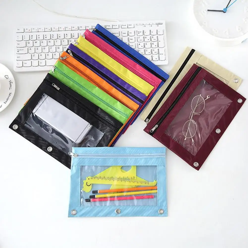 File Bag with Transparent Window Colorful 3 Ring Binder Pencil Pouch with Window Capacity Fabric File Folder for School