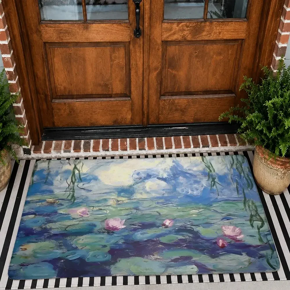 Monet Footbridge The Water Lily Pool Floor Mat Flannel Rug Non Slip Absorbent Soft Washable For Entryway Bathroom Kitchen Decor