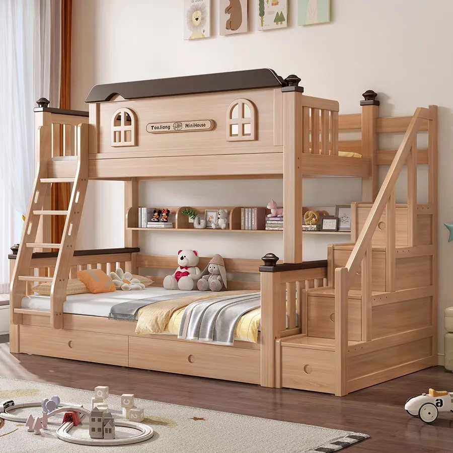 All solid wood upper and lower beds Bunk beds Household high and low beds Double upper and lower bunk wooden Children's