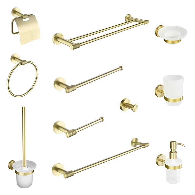 

Brushed Gold Stainless Steel Bathroom Hardware Set Accessories Shelf Robe Hook Hanger Towel Rail Bar Rack Tissue Paper Holder