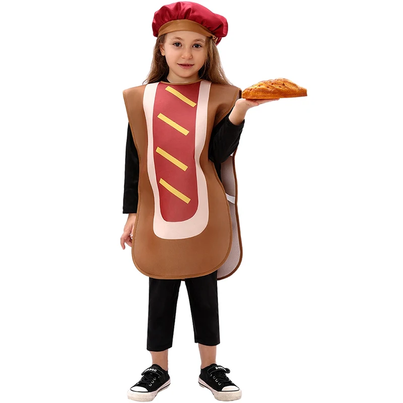 

New Arrival Funny Food Unisex Girls Sausage Dress Up With Hat Girl Hot Dog Costume for Purim Halloween Carnival Party