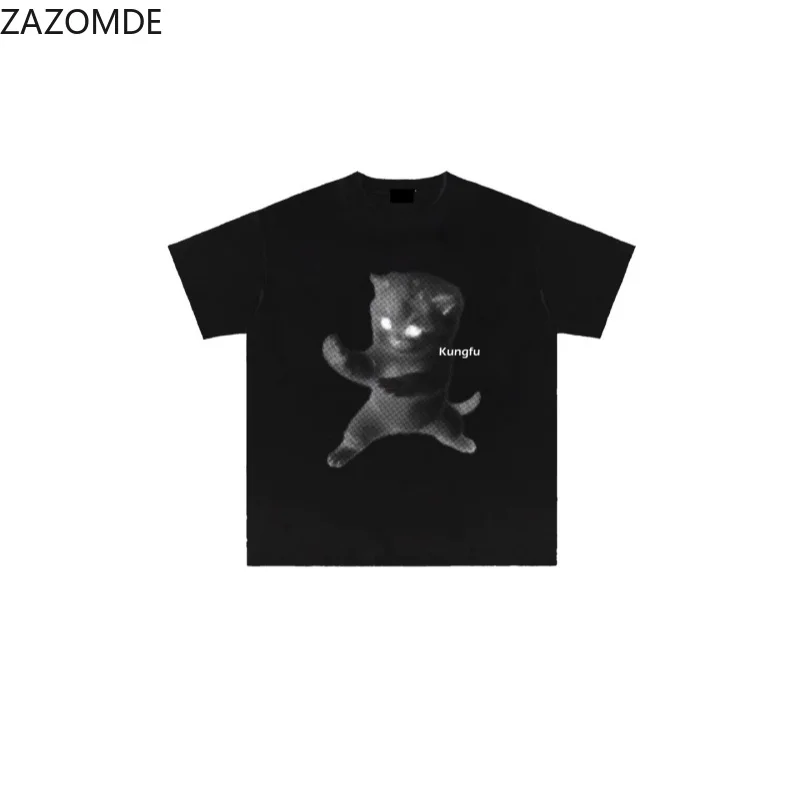 ZAZOMDE Ins Trendy Slogan Graphic T-shirt Unique Image Printing Oversized Short Sleeve Tops Street Style Unisex Daily Wear Tees
