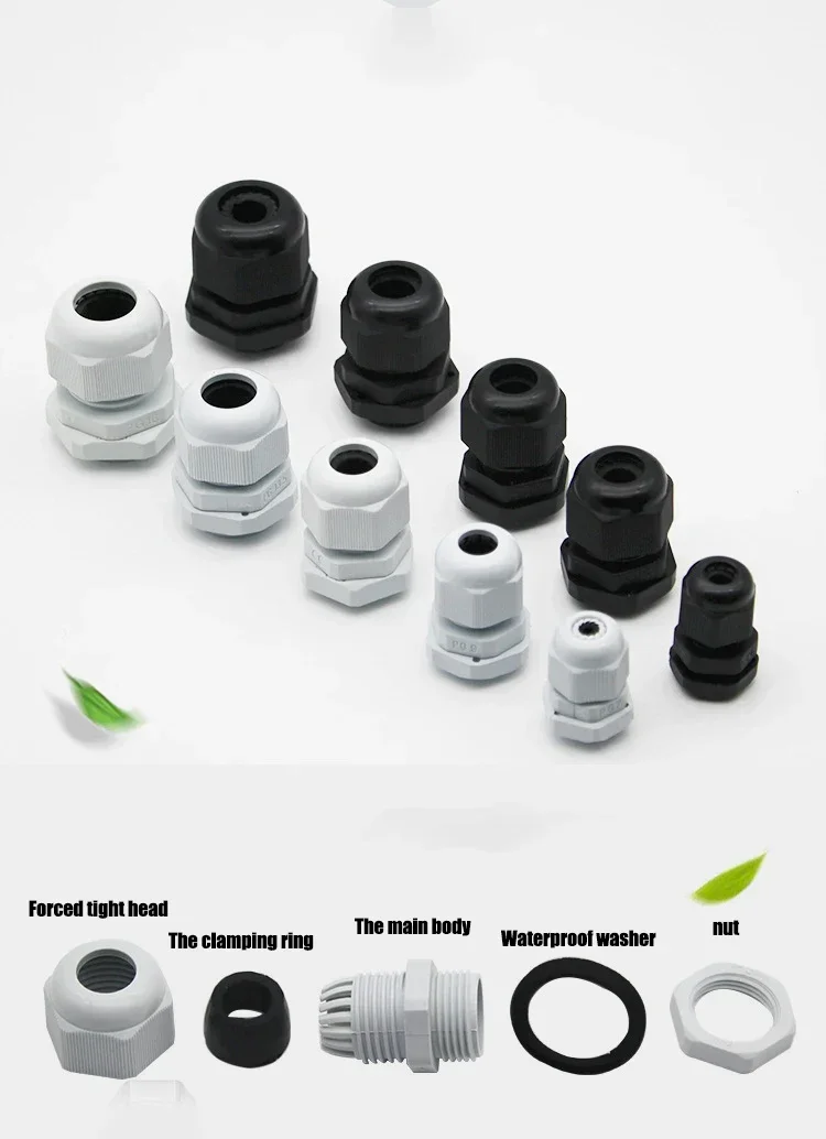 10pcs Cable Gland Waterproof Plastic Connector PG9 PG16 Cable Entry IP68 PG7 for 3-6.5mm PG11 PG13.5 PG19/21 White Black Nylon