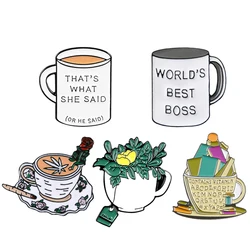 Would you like some coffee or tea? Enamel Pin Badge Custom Cup Mug Brooches Lapel pin Jeans shirt Bag Plant Books Jewelry Gift