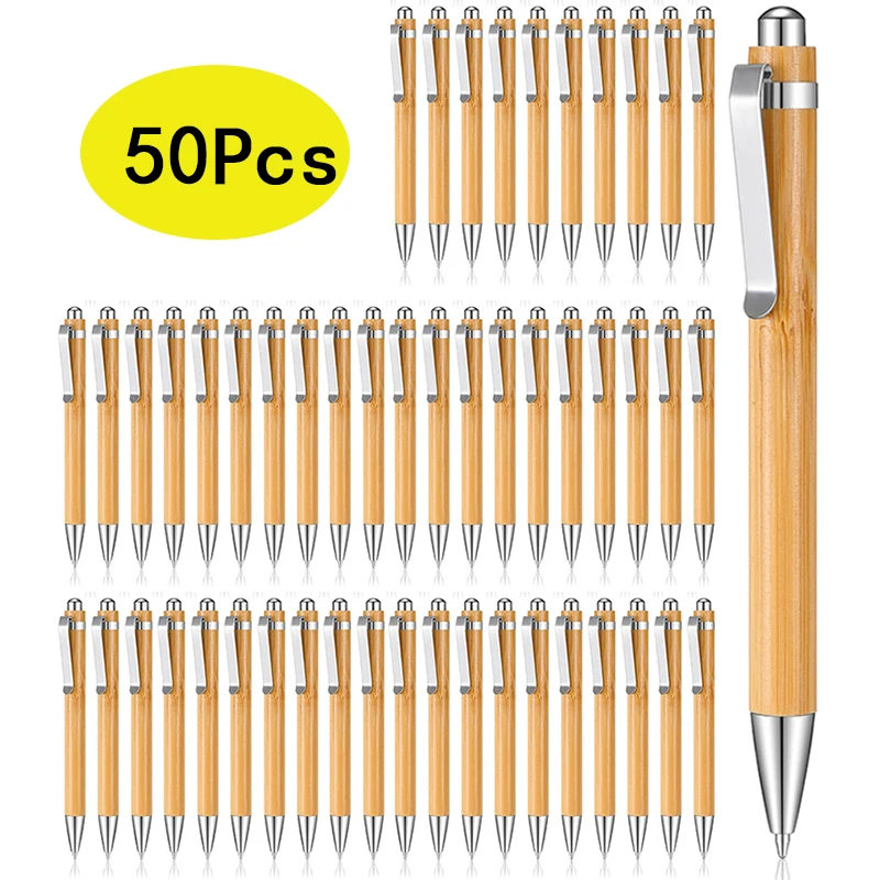 

50Pcs Bamboo Pens Bamboo Wood Ballpoint Pen Bamboo Retractable Ballpoint Pen Black Ink 1mm Sustainable Writing Eco-Friendly