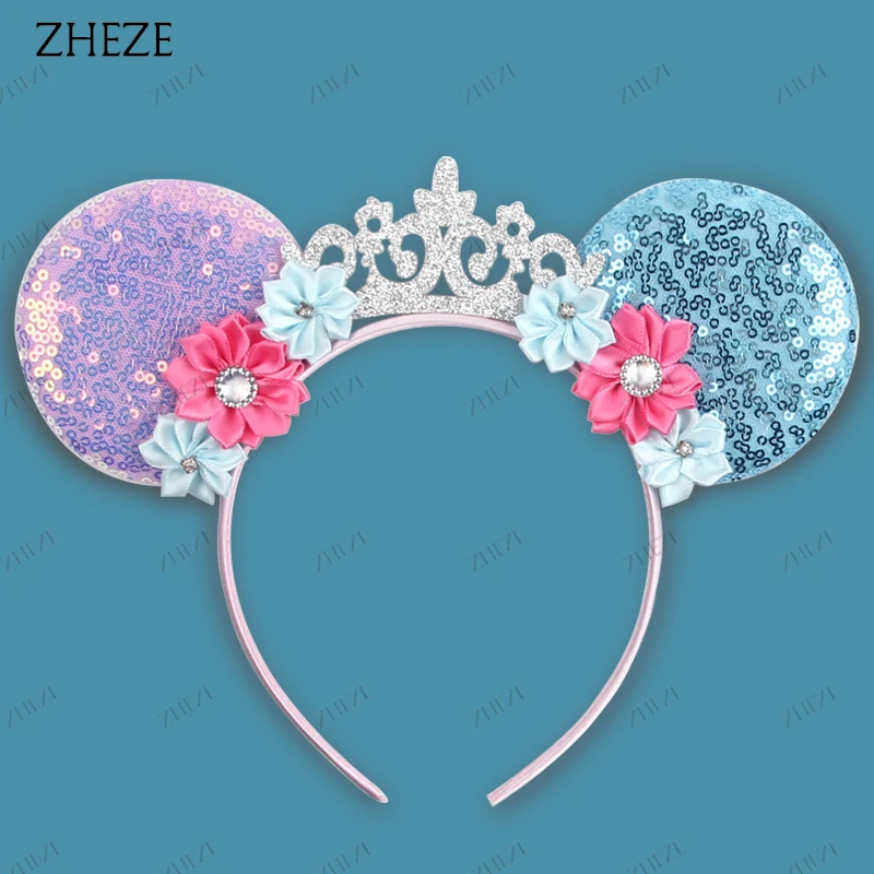 

Flower Mouse Ears Headband For Girls Birthday Party Hairband With Crown Festival DIY Stage Performance Hair Accessories Gift