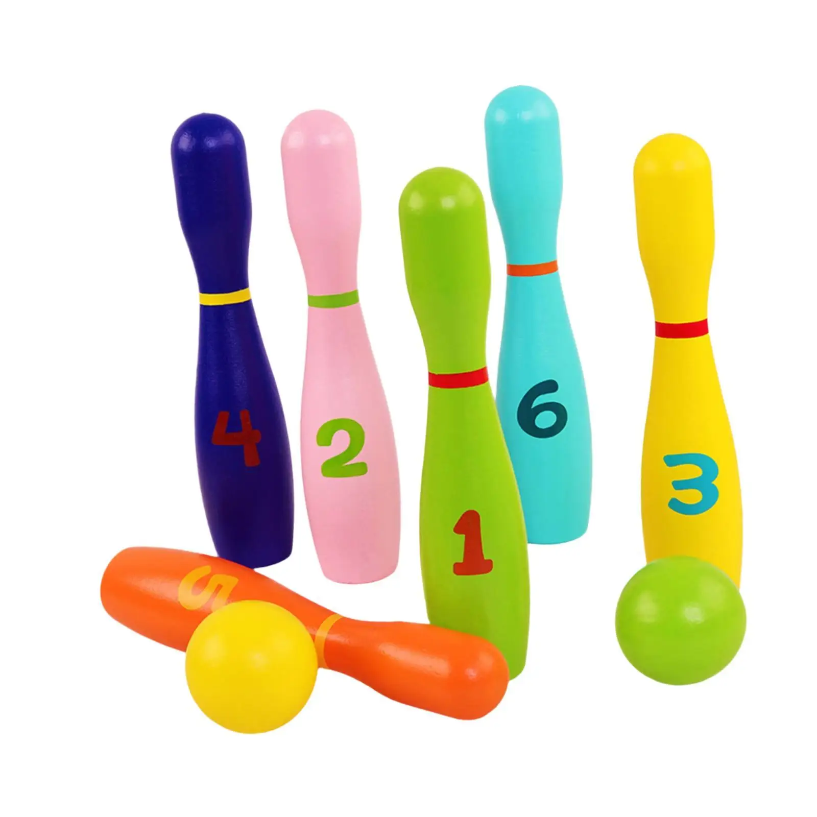 Bowling Set for Kids Early Learning Toy Balance Wood Indoor Activity Game Bowling Game Props for Birthday Gift Lawn Boy Girls