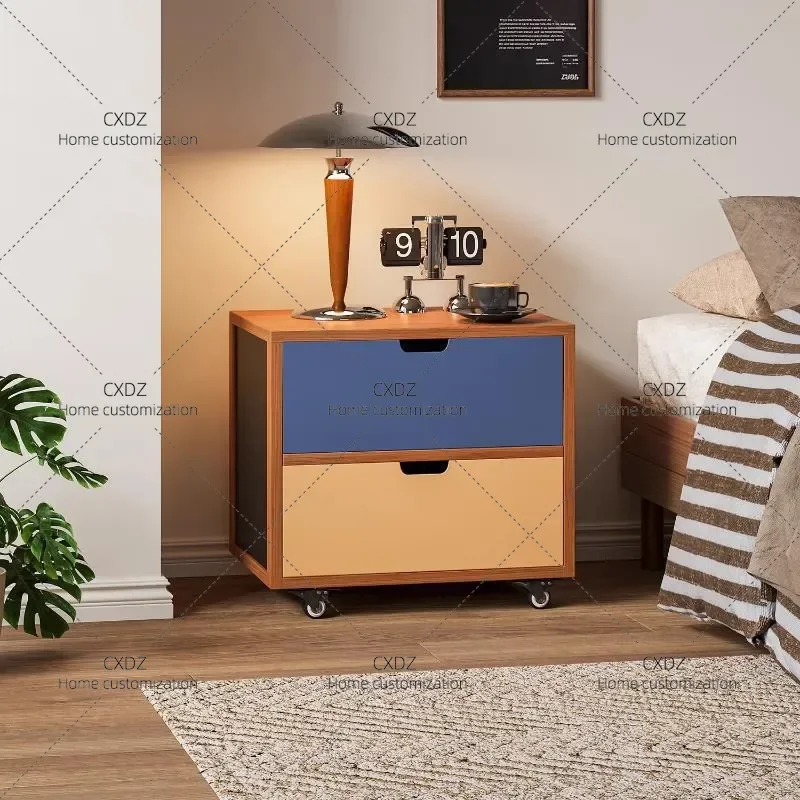 Modern Medieval Retro Color Matching Roller Removable Bedside Table Locker Small Side Cabinet