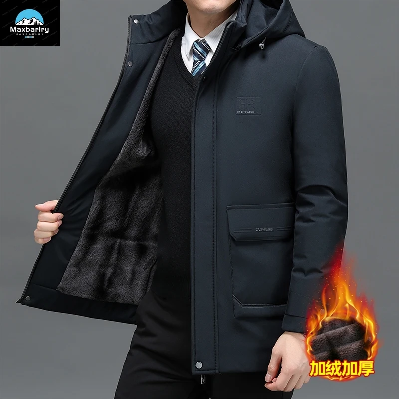 Jaqueta de algodão de pelúcia masculina, parka com capuz destacável, jaqueta grossa acolchoada quente, luxuosa, casual, elegante, inverno