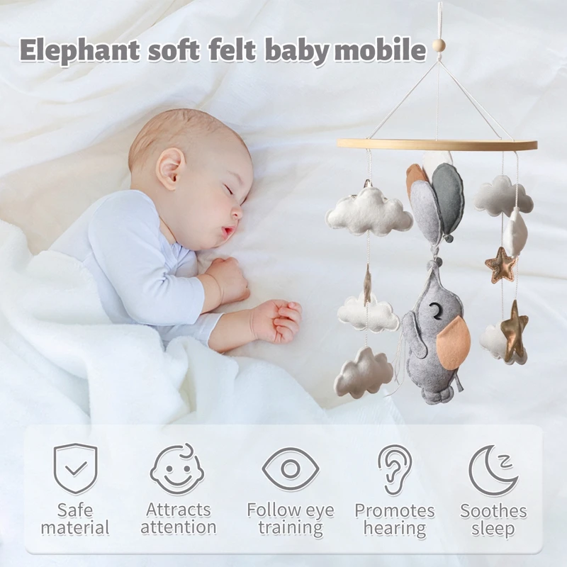 Houten Wieg Mobiele Baby Rammelt Speelgoed Zacht Vilt Cartoon Grijze Beer Troebele Ster Maan Opknoping Bed Bel Mobiele Wieg Beugel Baby Cadeau