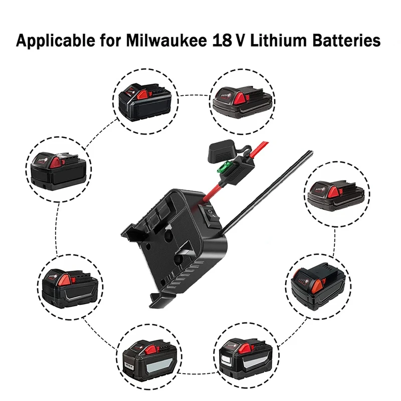 12AWG Power Wheels Adapter For Milwaukee 18V Team Lithium Battery Power Connector DIY W/Switch Easy Install