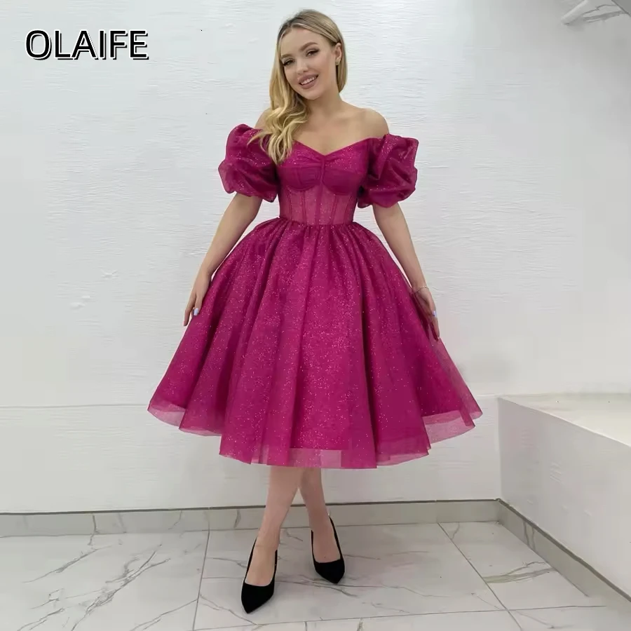 

Gorgeous Short Sequined Sweetheart Homecoming Dress Puffy Sleeves Corset Back Tea Length Customized فساتين للمناسبات الخاصة