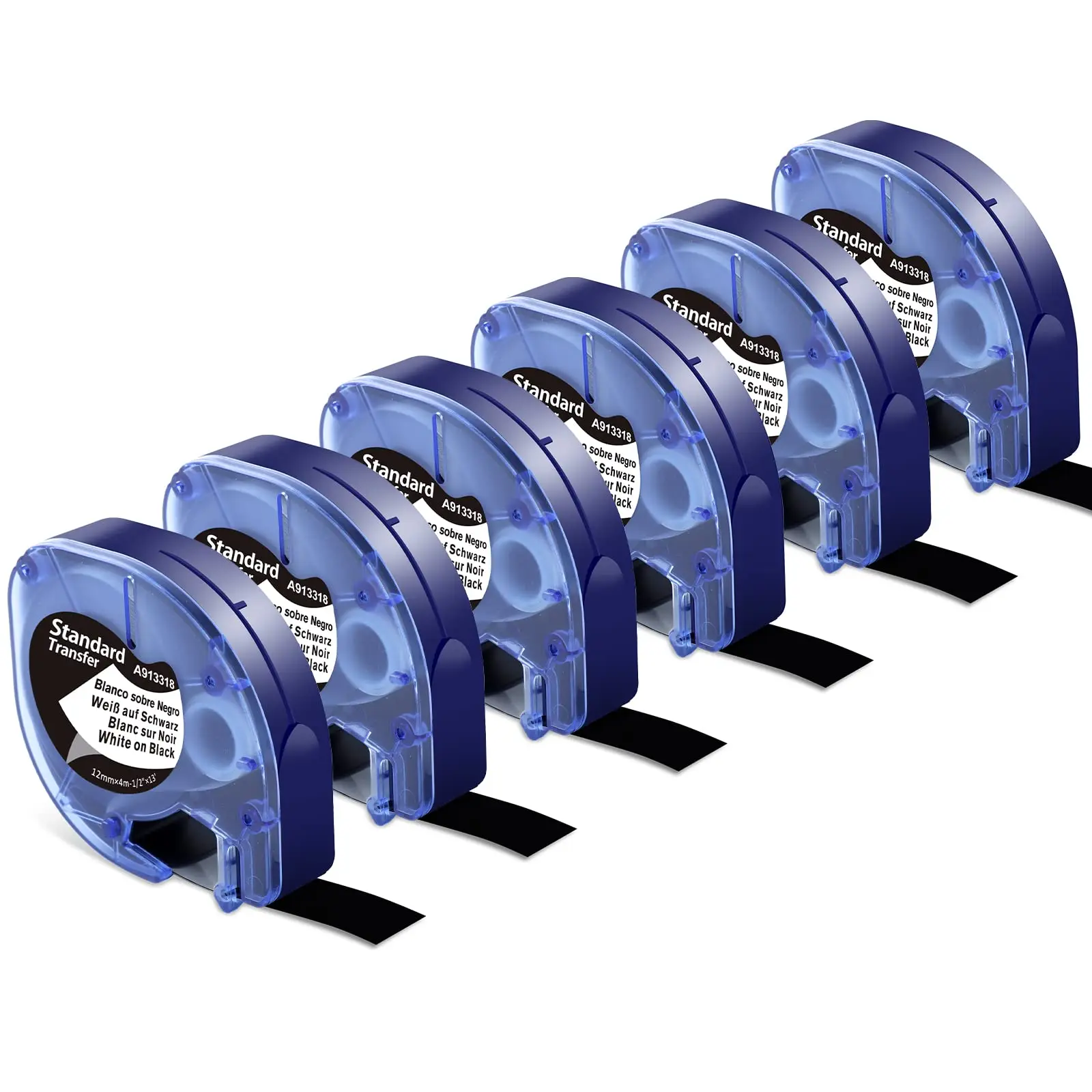 Confezione da 6 pezzi bianco su nero Sostituisci per ricariche DYMO LetraTag Plastica nera 12mmx4m Compatibile per Dymo Label Maker LT-100H Nastro per etichette