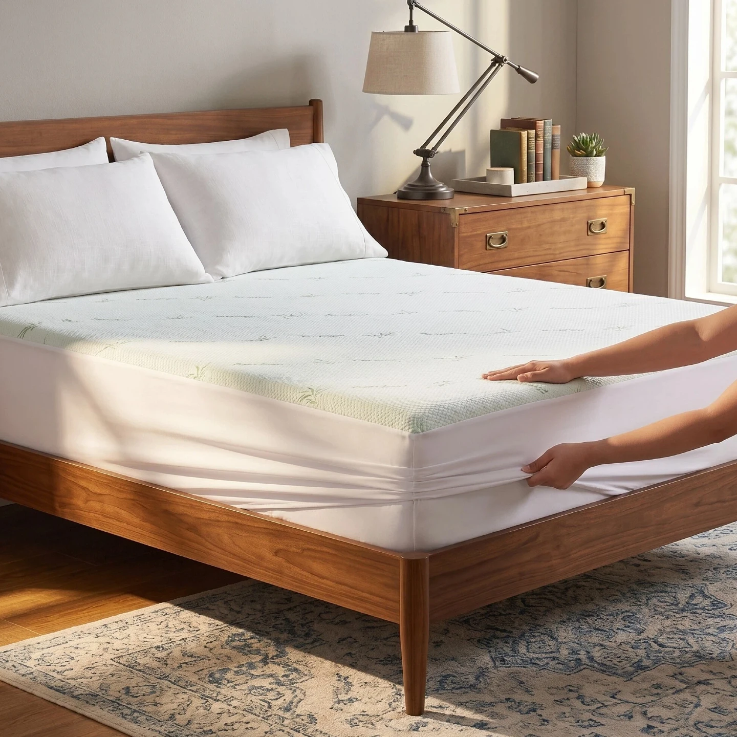 Bamboo Fitted Sheet 15 Inch Deep Pocket Cooling Breathable Mattress Cover 360° Full Elastic Non‑Slip Skin‑Friendly Bed Sheet For US Twin Twin‑XL Full Queen King Bed