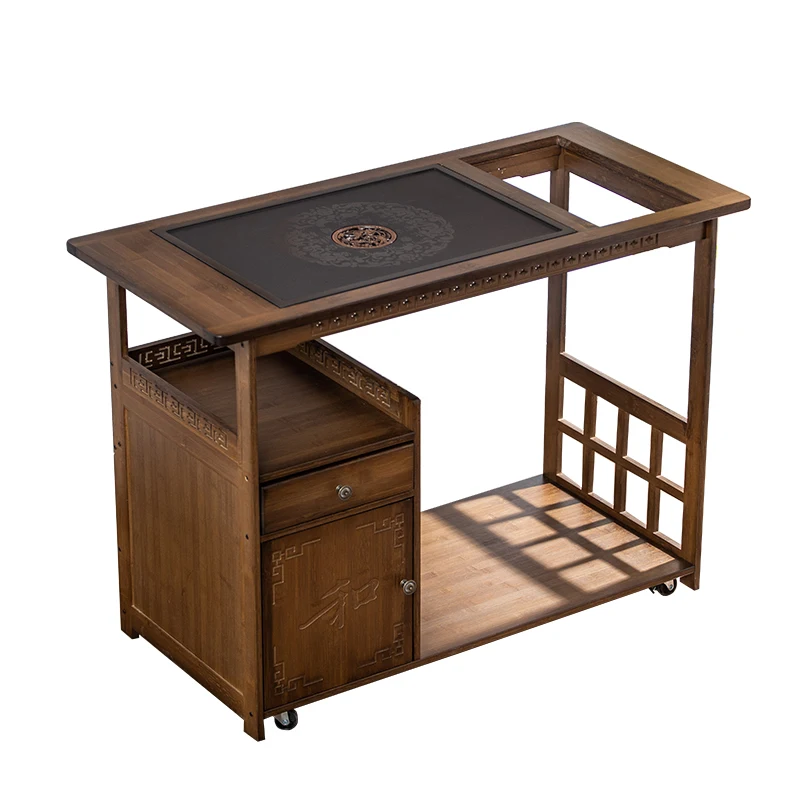 

Wyj Mobile Tea Table Tea Table Household Solid Wood Small Tea Trolley Living Room Coffee Table Kung Fu Kettle Integrated Table