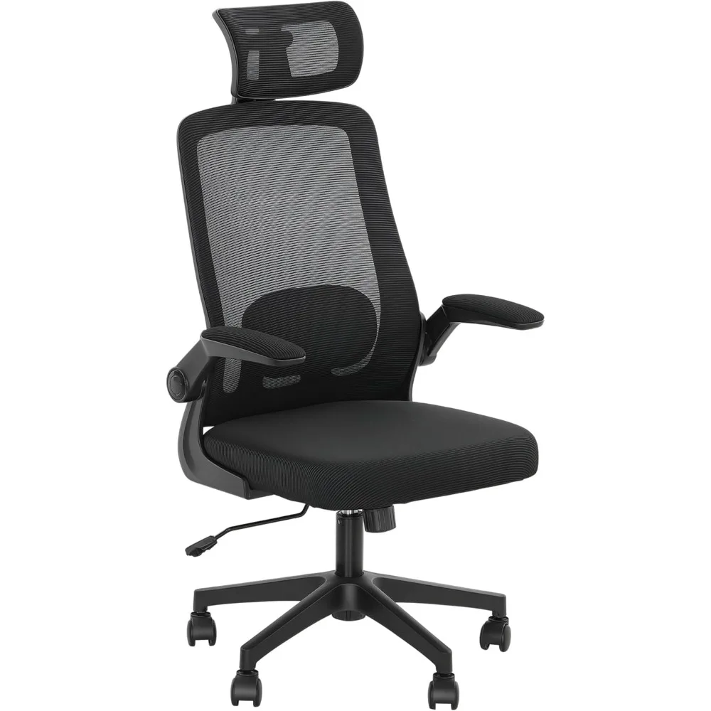 

Office Chair, High Back Desk Chair with Flip-up Armrest, Rotatable Headrest, Tilt Function, Adjustable Lumbar Support, Swivel