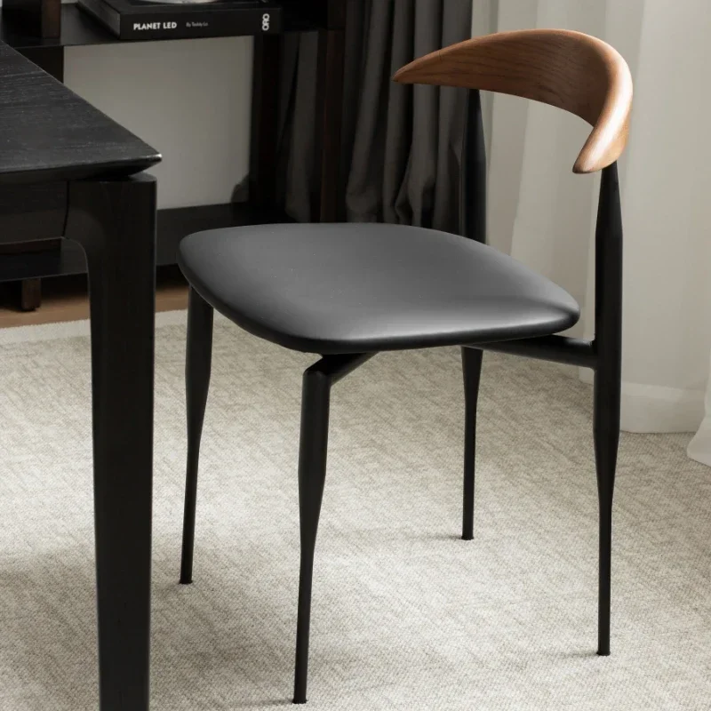 Wood Nordic Dining Chair Faux Leather Brown Designer Modern Dining Chair Living Room Sillas De Comedor Home Furniture A2