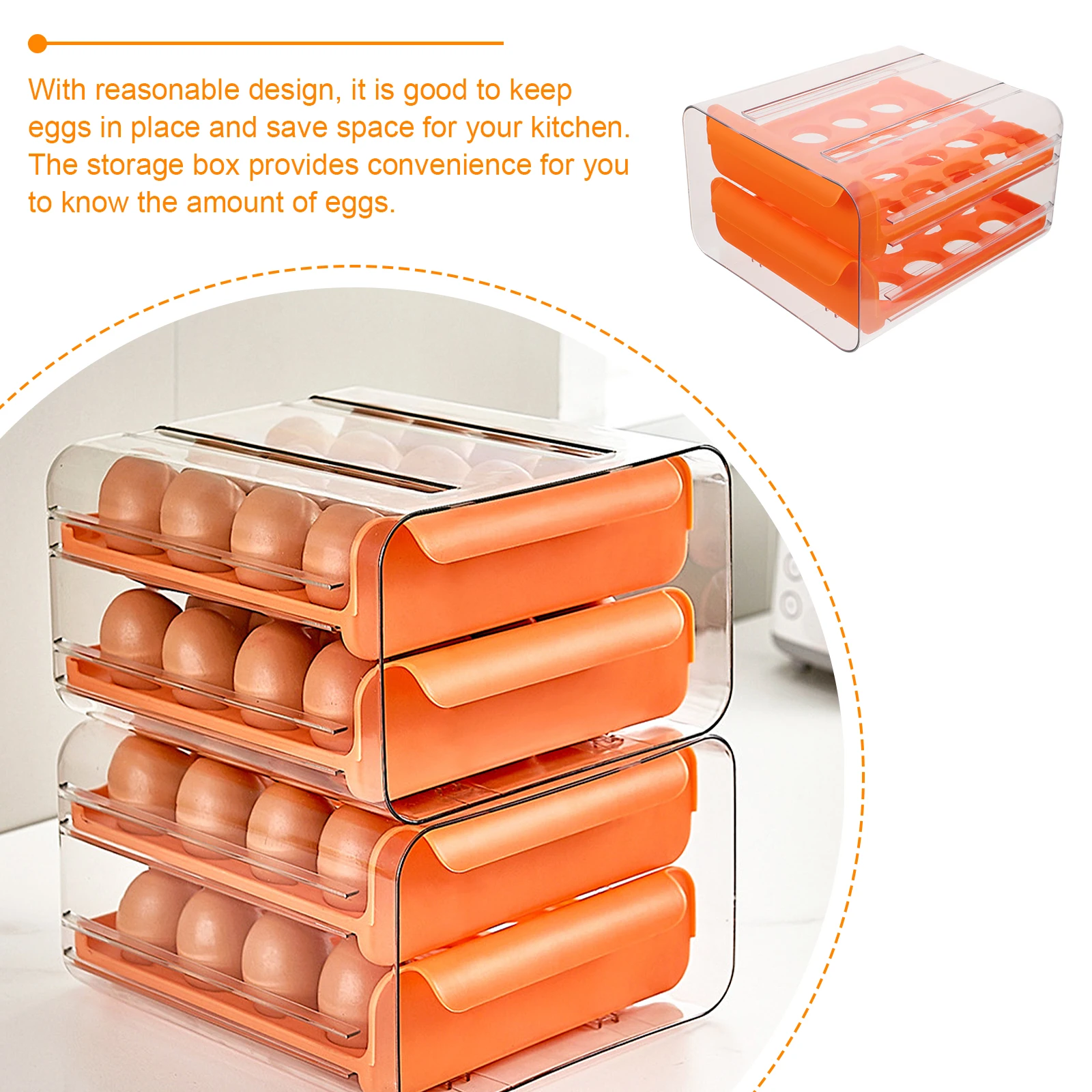 

32-Compartment Refrigerator Drawer Type Egg Storage Box Transparent Case For Cabinet Freezer Organizer Container Holder 600Ml