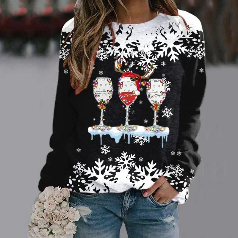 Felpe natalizie Pupazzo di neve natalizio Stampa 3D Maniche raglan da donna Girocollo Pullover casual Top Abbigliamento donna Autunno