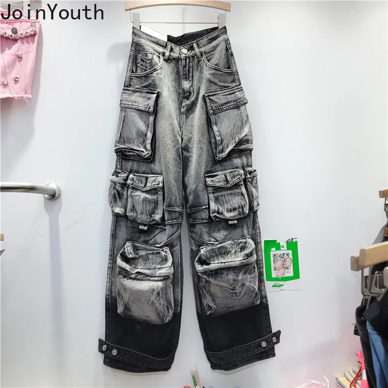 

Harajuku High Waist Jeans Streetwear Fashion Y2k Pants Women New Bottoms Pockets Casual Straight Denim Trouers Pantalon Femme